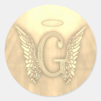 Guld Brev G Angel Monogram Runt Klistermärke