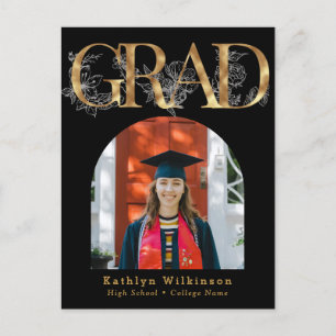 Guld Brev GRAD Blommigt Photo Grad-meddelande Vykort