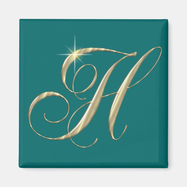 Guld Brev H Monogram - första gåva Magnet (Framsidan)