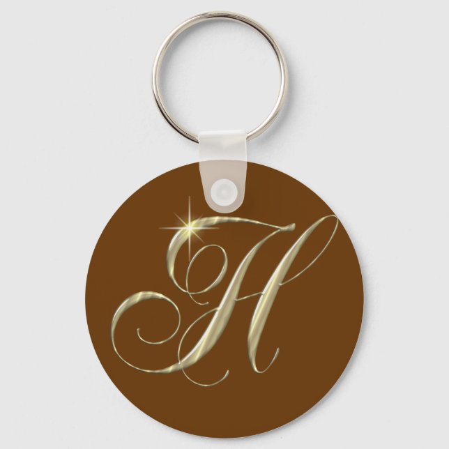 Guld Brev H Monogram - första gåva Nyckelring (Framsida)