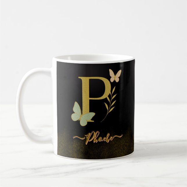 Guld Brev P Butterfly Mugg Design (Vänster)