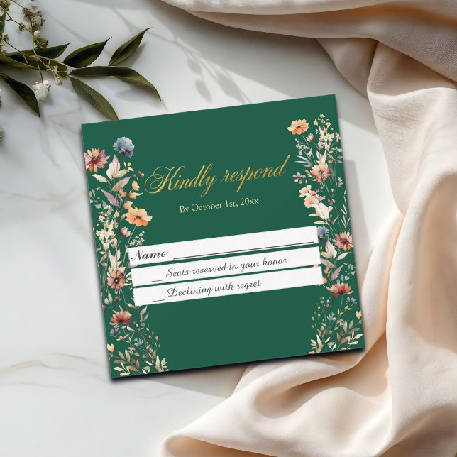 Guld Brev Wildblommor Bröllop OSA Card Anteckningskort (Skapare uppladdad)