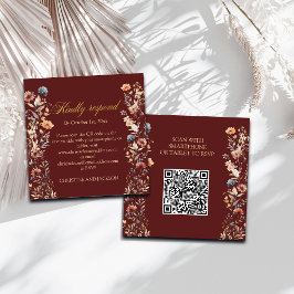 Guld Brev Wildblommor QR-kodkort Bröllop OSA Anteckningskort