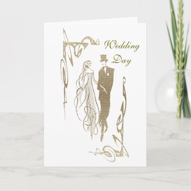 Guld Bride and Groom Bröllop Art Kort (Framsida)