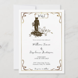 Guld Bride Groom Bröllop Silhouette Monogram Inbjudningar