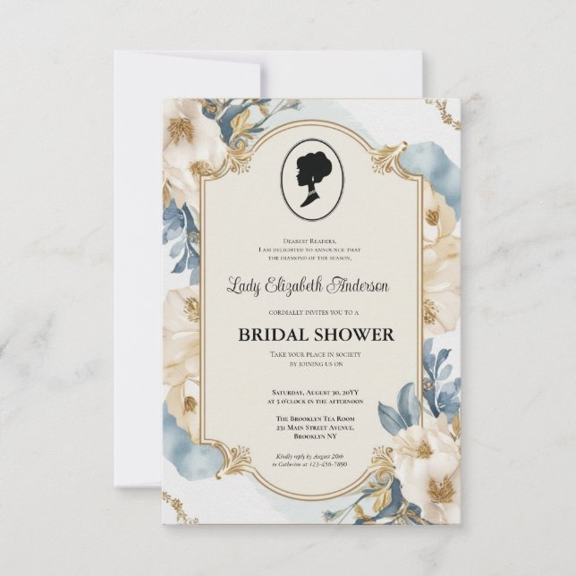 guld Bridgerton Möhippa Invit Inbjudningar (Framsida)