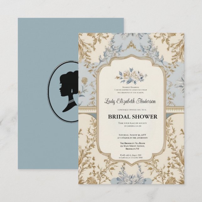 guld Bridgerton Möhippa Invit Inbjudningar (Fram/baksida)