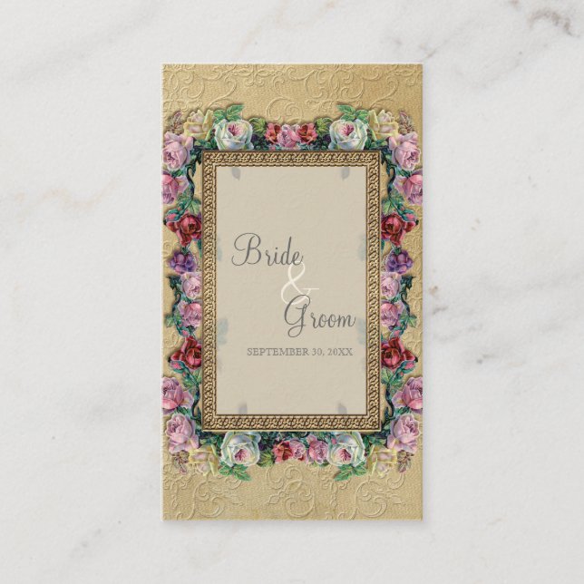 Guld Brocade Blommigt Formell Elegant Sittkort Placeringskort (Framsida)
