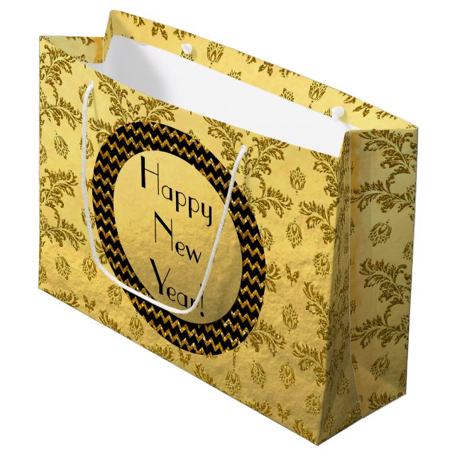 Guld Brocade Gott nytt år! Classy Gift Bag (Framsidan Vinklad)