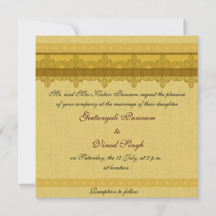 Guld brocade hindu bröllop inbjudningar