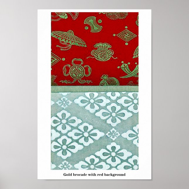 Guld brocade med röd bakgrund poster (Framsidan)