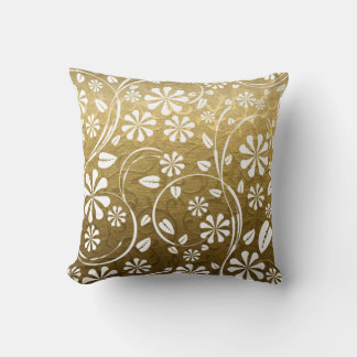 Guld brocade, vita blommönster kudde