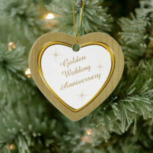 Guld Bröllop-årsdagen Heart Keepsaké Julgransprydnad Keramik