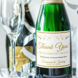 Guld Bröllop Champagne Flaska-etikett Tack