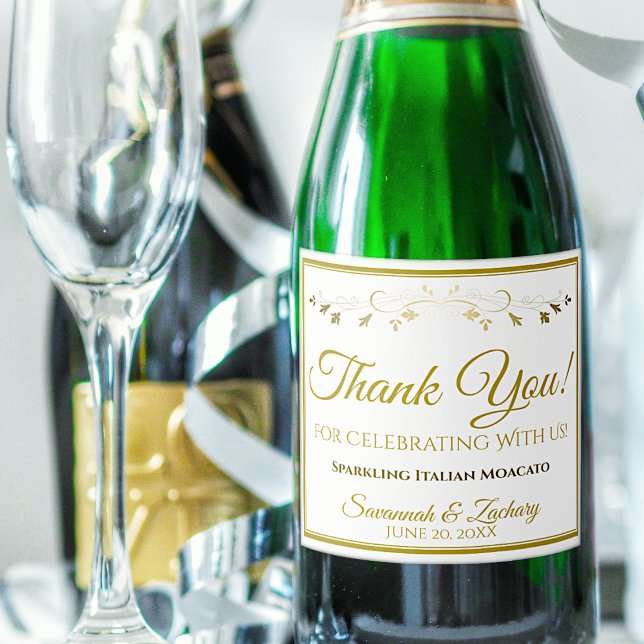 Guld Bröllop Champagne Flaska-etikett Tack (Skapare uppladdad)
