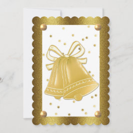 Guld Bröllop Klockor Scalloped Elegant Inbjudningar