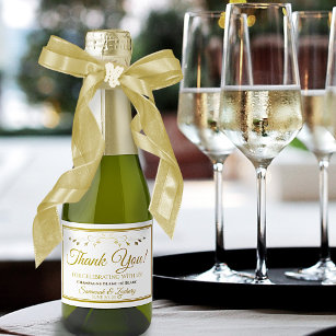 Guld Bröllop Mini Champagne Flaska Etikett Tack