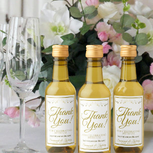 Guld Bröllop Mini Vin Flaska Märkre Tack Vinetikett