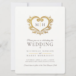 Guld, bröllop, mörk, brun vit inbjudningar