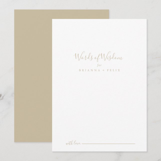Guld Bröllop Ord av Wisdom Advice Card Rådkort (Fram/baksida)