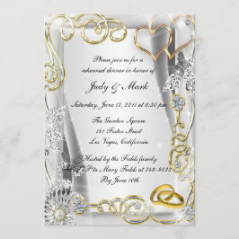Guld Bröllop Ringar Hearts Rehearsal Dinner Inbjud Inbjudningar