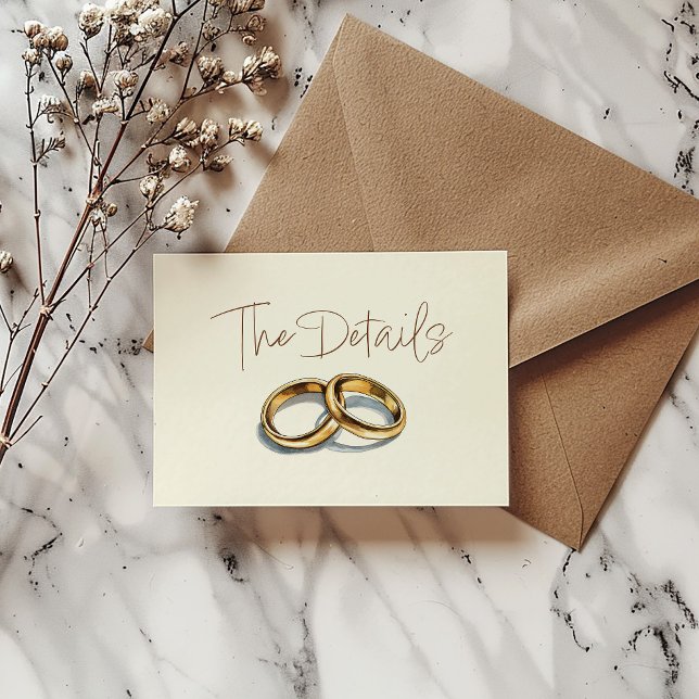 Guld bröllop ringar närmare uppgifter om OSA av dj Tilläggskort (A stunning illustration of two gold wedding rings, the details card.)