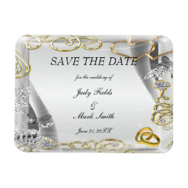 Guld Bröllop Ringar och Hearts Spara datum magnete Magnet