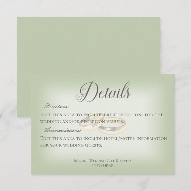 Guld Bröllop Ringar om Sage Bröllop Tilläggskort (Fram/baksida)