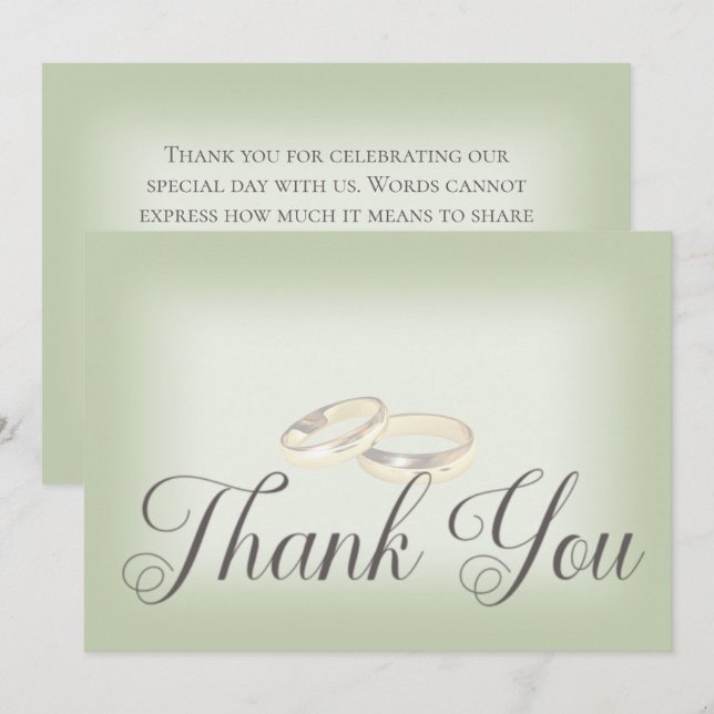 Guld Bröllop Ringar på Sage Bröllop Tack Kort (Fram/baksida)