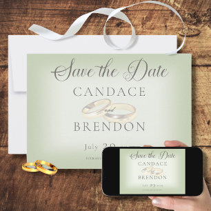 Guld Bröllop Ringar på Sage Save Date Card Spara Datumet