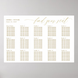 Guld Bröllops Sittplatskarta Elegant Kalligrafi Poster