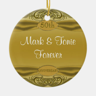 Guld- bröllopsdag för rullor 50th julgransprydnad keramik