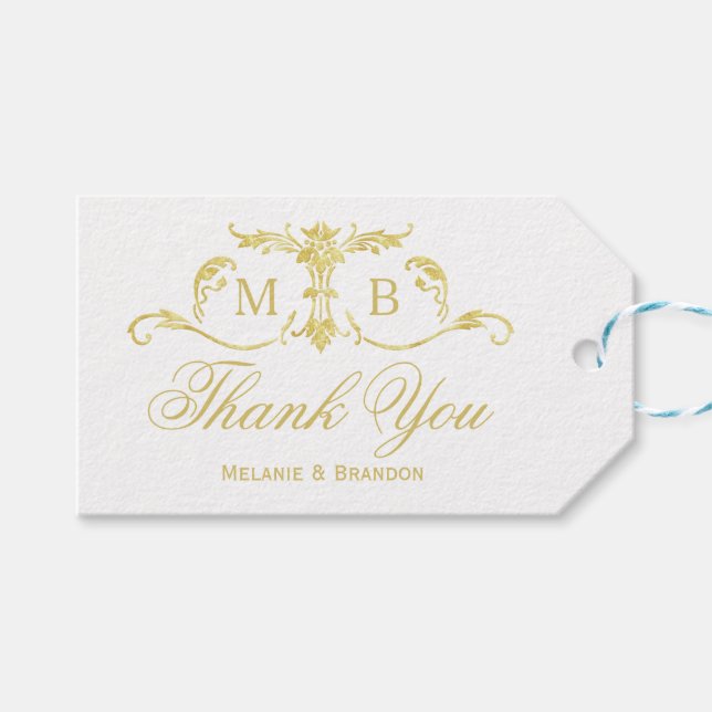 Guld bröllopsförmånserbjudande märkre Bröllop Tack Presentetikett (Framsidan (Horisontell))