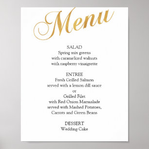 Guld bröllopsmeny affisch. Elegant middagsmeny Poster
