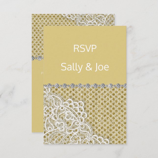 GULD BRONZE Spot Snöre Diamond Bröllop svar Inbjudningar (Fram/baksida)