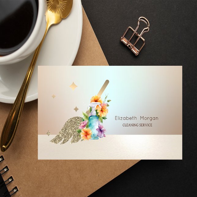 Guld Broom House Städning Services Spray Flaska Visitkort (Skapare uppladdad)