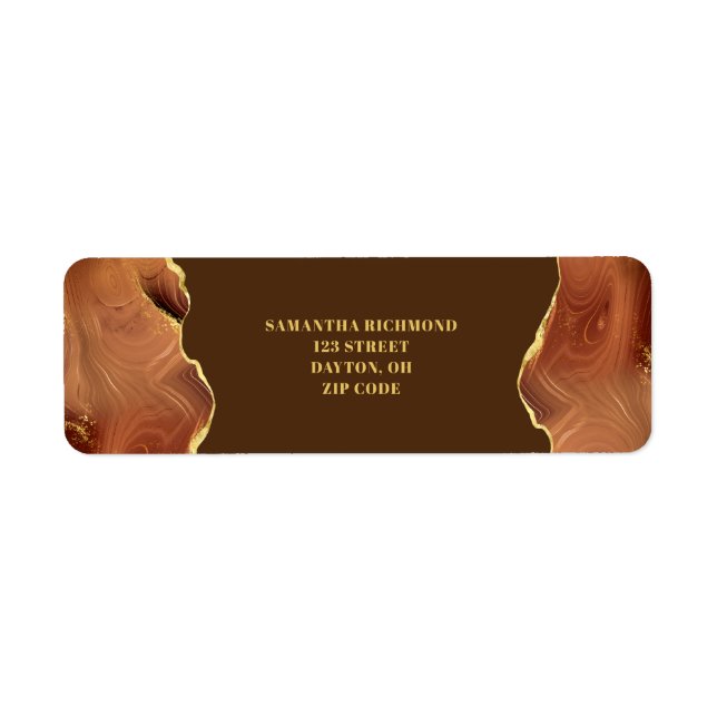 Guld Brown Agate Returadress Etikett (Framsidan)