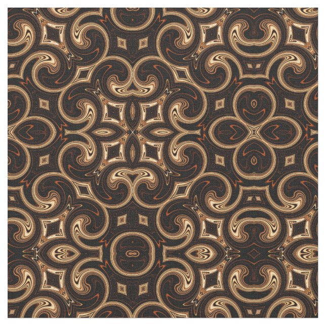 Guld Brown Black Medallion Mönster Fabric Tyg (Närbild)