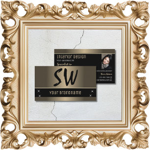 Guld Brown Black Snyggt med Monogram och Photo Visitkort