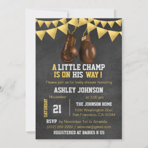 Guld Brown Boy Boxe Boxing Baby Shower-inbjudninga Inbjudningar