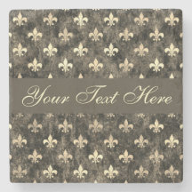 Guld Brown Fleur De Lis Anpassningsbar Text Stone