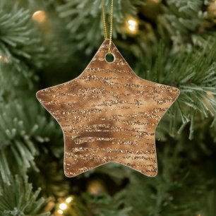 Guld Brown Glitter Rand Julgransprydnad Keramik