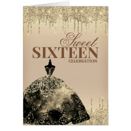 Guld Brown Glitter Sweet 16 födelsedagsinbjudan OBS Kort