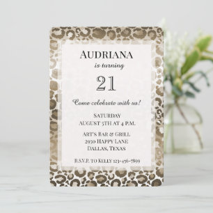 Guld Brown Leopard Animal Print Birthday Inbjudningar