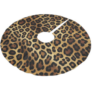 Guld Brown Leopard Animal print Julgransmatta Borstad Polyester