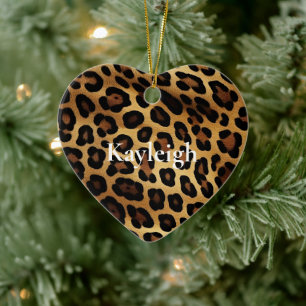 Guld Brown Leopard Animal print Julgransprydnad Keramik