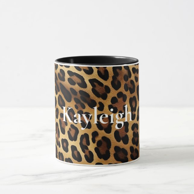 Guld Brown Leopard Animal print Mugg (Center)
