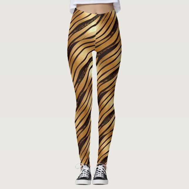 Guld Brown Leopard Print Rand Leggings (Framsida)