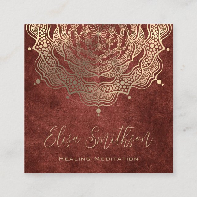 Guld Brown Mandala Yoga Healing Meditation Natural Fyrkantigt Visitkort (Framsida)
