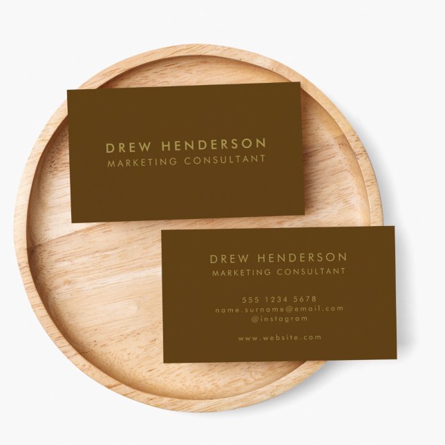Guld Brown | Minimalistisk modern Professionell Br Visitkort (Make a lasting impression with this sleek bronze brown and gold custom business card design)